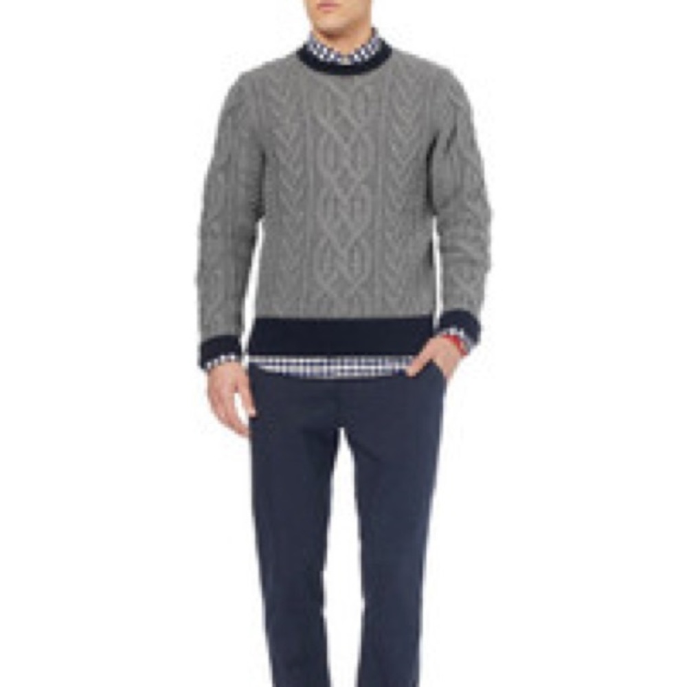 J.Crew Grey Chevron Cable Knit Crew Neck Cotton Sweater Men’s Medium
